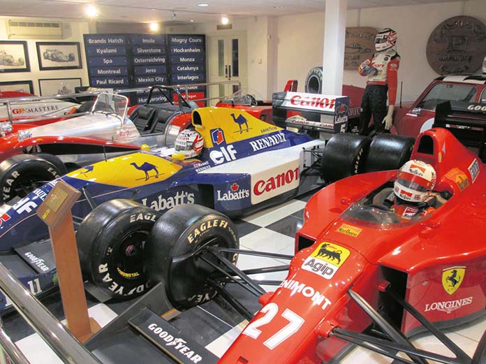 Some of Nigel Mansell's racing cars at Woodbury Park, the hotel near Exeter he used to own.
