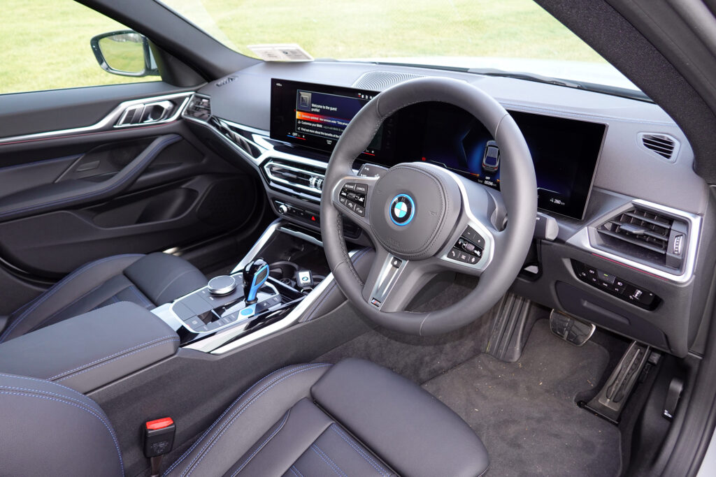 The interior of the new BMW i4 EV.