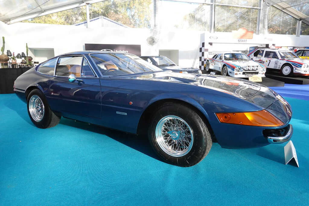 One of many Ferraris on sale, this 1973 365 GTB/4 Daytona was originally supplied in Brown, or Marrone Metallizzato, which sounds an awful lot more glamorous.