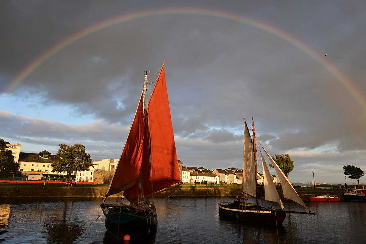 Even a rainbow turned up to celebrate the boats at The Claddagh.