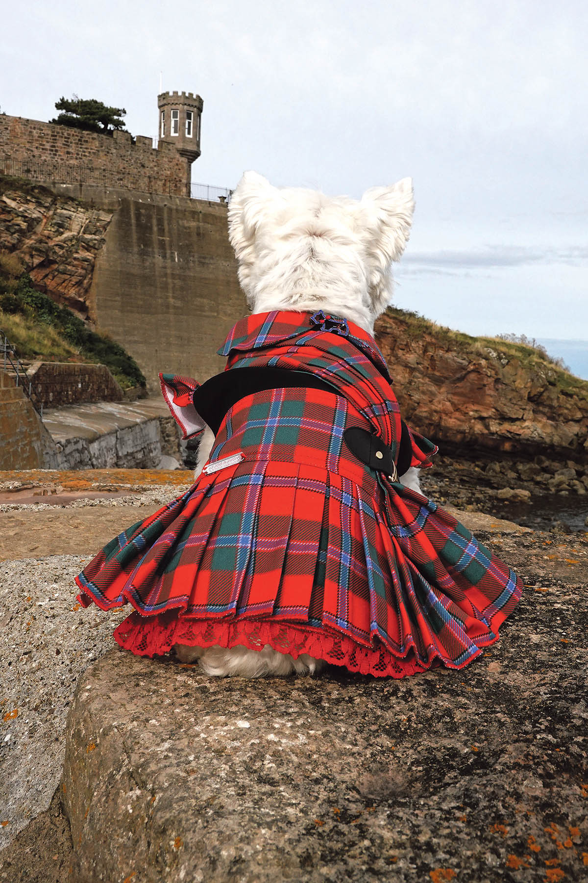 In my Scottish Murray tartan looking out to sea at Crail.