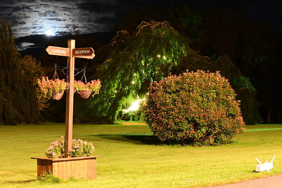 The grounds of Bellinter House by night.