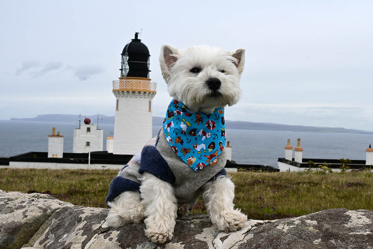 Wearing my RNLI bandana at Duncansby Lighthouse.